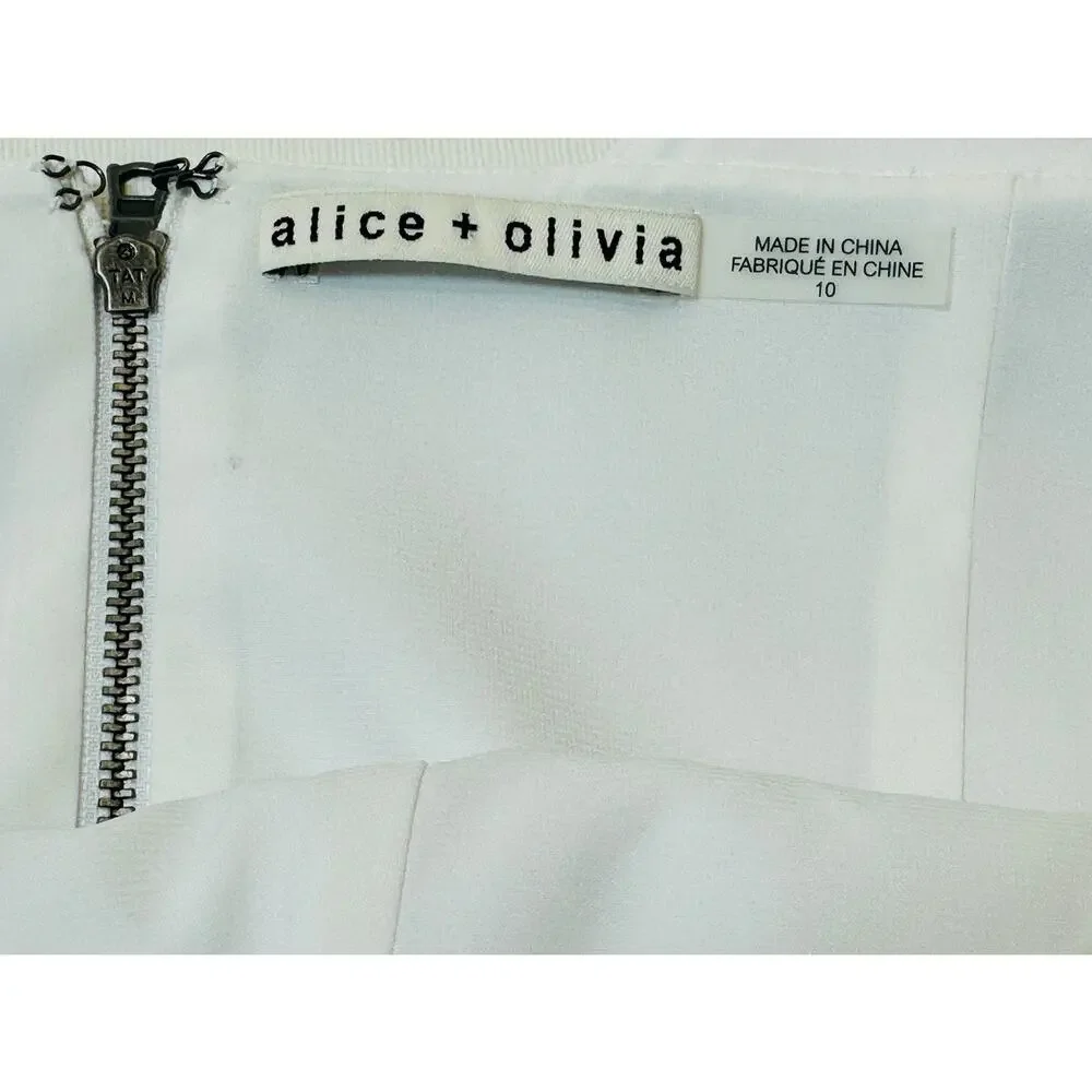Alice + Olivia Brinda Ruffled Hem Dress Womens 10 White Fit and Flare Cocktail - Picture 11 of 13